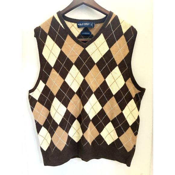 Polo Golf Ralph Lauren Wool Plaid Sweater Vest – Men’s L Brown - Picture 1 of 8